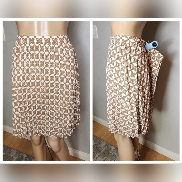J. Crew Accordion Pleated Mini Skirt Brown Cream Size 14 CC844 - Picture 5 of 16